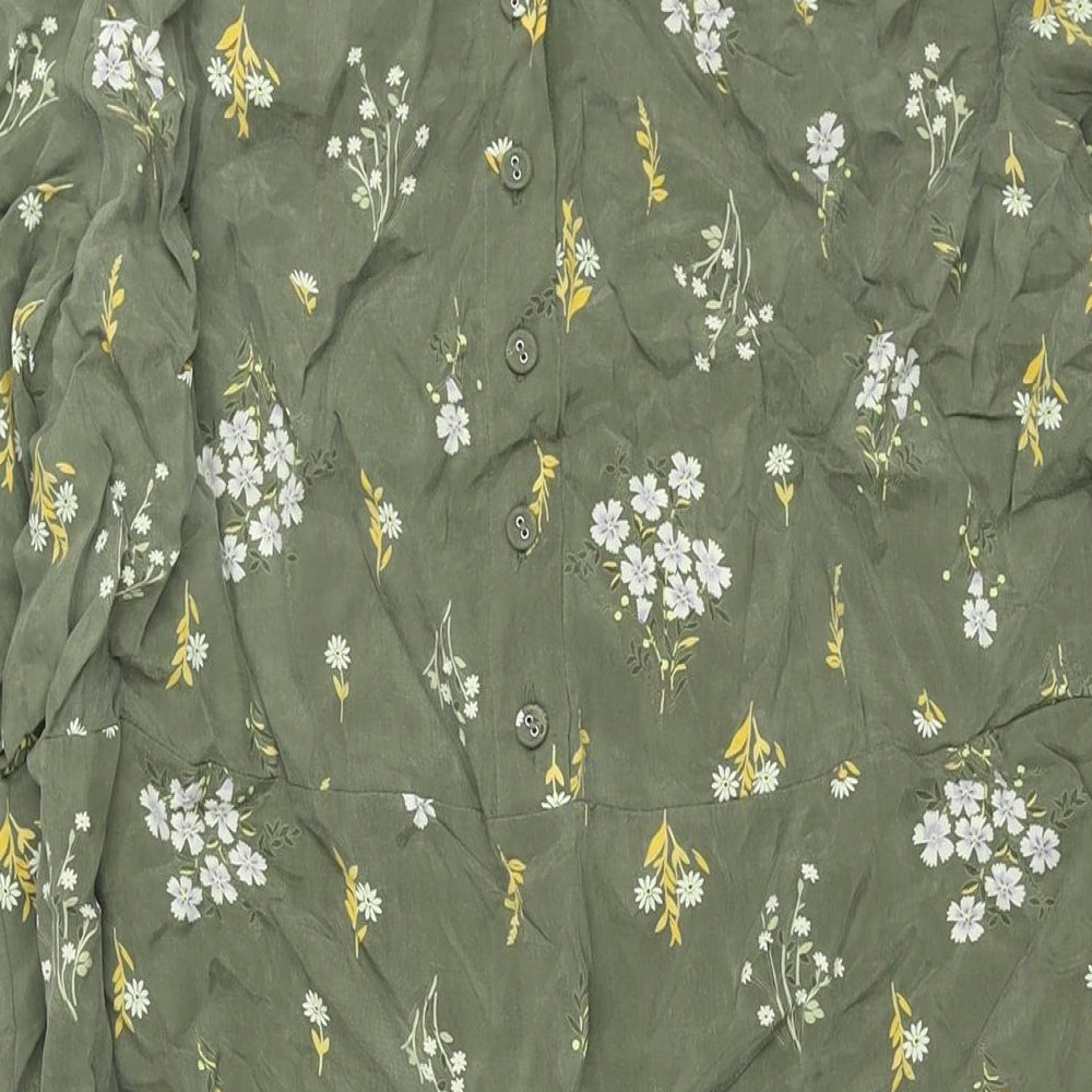 Per Una Womens Green Floral Cupro Shift Size 16 Round Neck Button