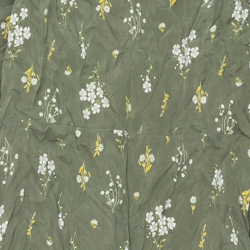 Per Una Womens Green Floral Cupro Shift Size 16 Round Neck Button