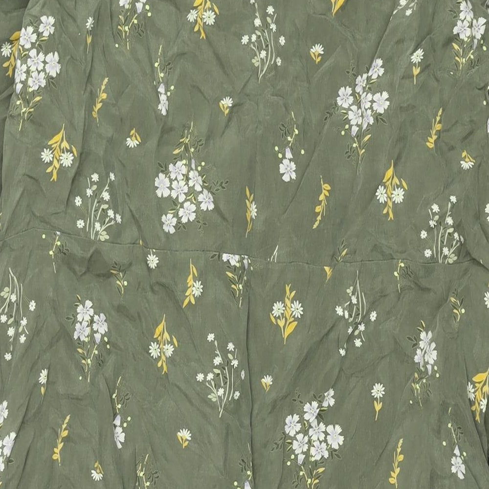 Per Una Womens Green Floral Cupro Shift Size 16 Round Neck Button