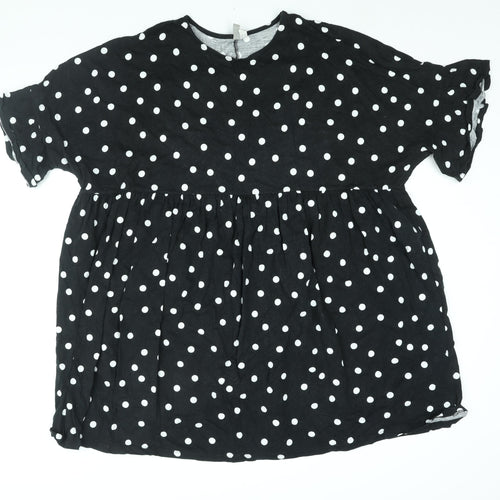 ASOS Womens Black Polka Dot Cotton Shift Size 14 Round Neck Pullover - Smocked