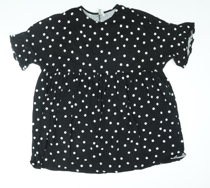 ASOS Womens Black Polka Dot Cotton Shift Size 14 Round Neck Pullover - Smocked