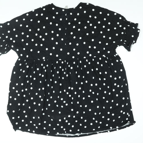 ASOS Womens Black Polka Dot Cotton Shift Size 14 Round Neck Pullover - Smocked