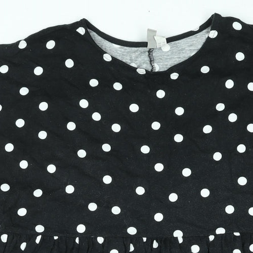 ASOS Womens Black Polka Dot Cotton Shift Size 14 Round Neck Pullover - Smocked