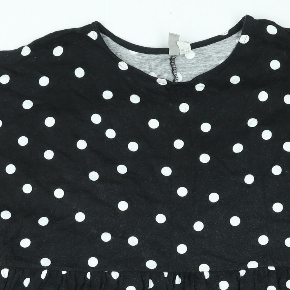 ASOS Womens Black Polka Dot Cotton Shift Size 14 Round Neck Pullover - Smocked