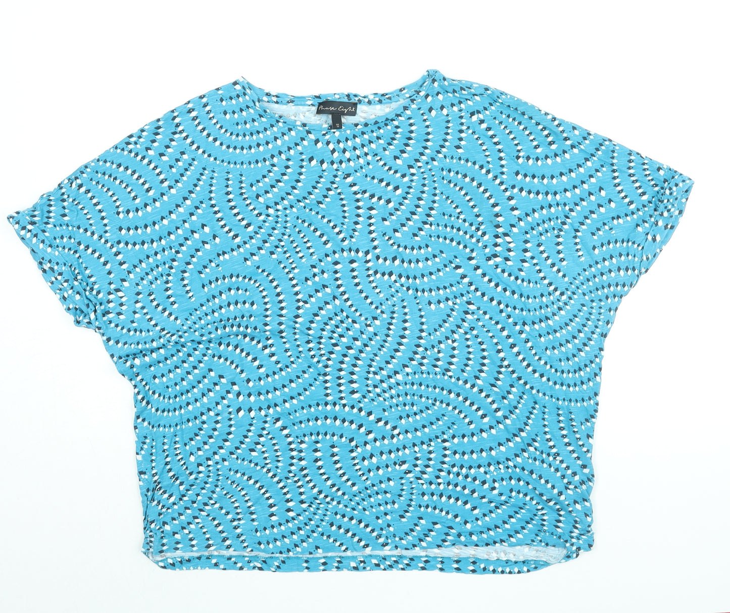Phase Eight Womens Blue Geometric Modal Basic T-Shirt Size 18 Round Neck