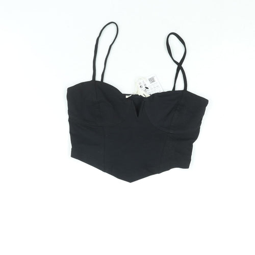 Stradivarius Womens Black Cotton Cropped Blouse Size XS Sweetheart