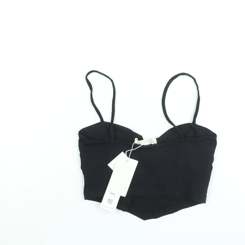 Stradivarius Womens Black Cotton Cropped Blouse Size XS Sweetheart