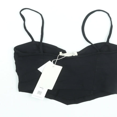 Stradivarius Womens Black Cotton Cropped Blouse Size XS Sweetheart