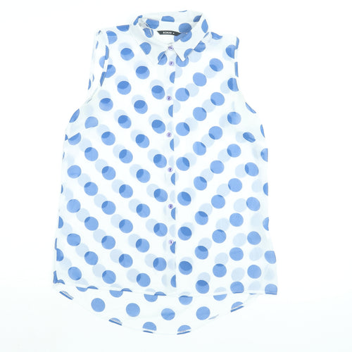 Roman Womens Blue Polka Dot Polyester Basic Blouse Size 10 Collared