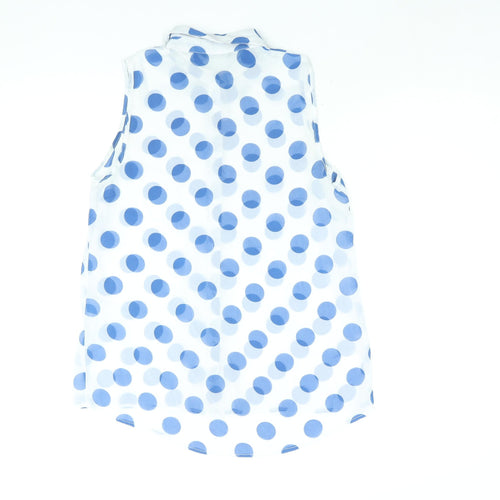 Roman Womens Blue Polka Dot Polyester Basic Blouse Size 10 Collared