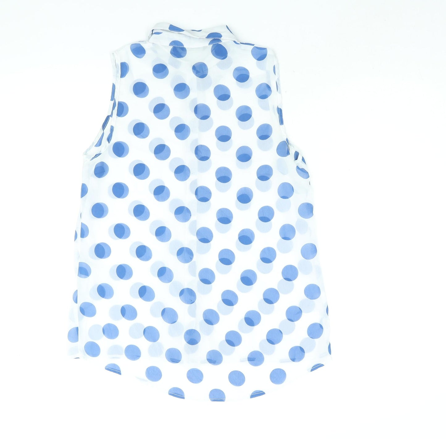 Roman Womens Blue Polka Dot Polyester Basic Blouse Size 10 Collared