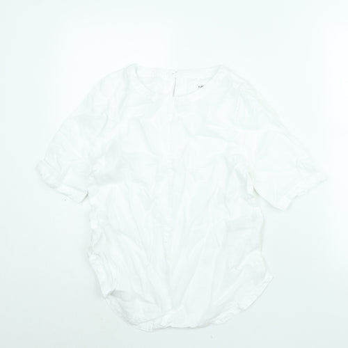 Marks and Spencer Womens White Linen Basic Blouse Size 8 Round Neck