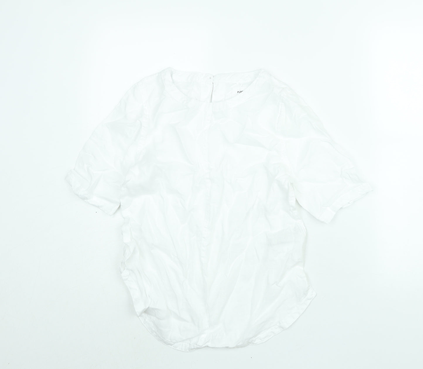 Marks and Spencer Womens White Linen Basic Blouse Size 8 Round Neck