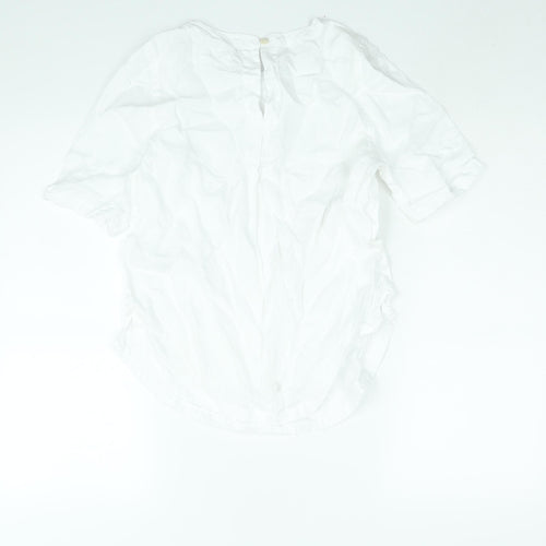 Marks and Spencer Womens White Linen Basic Blouse Size 8 Round Neck