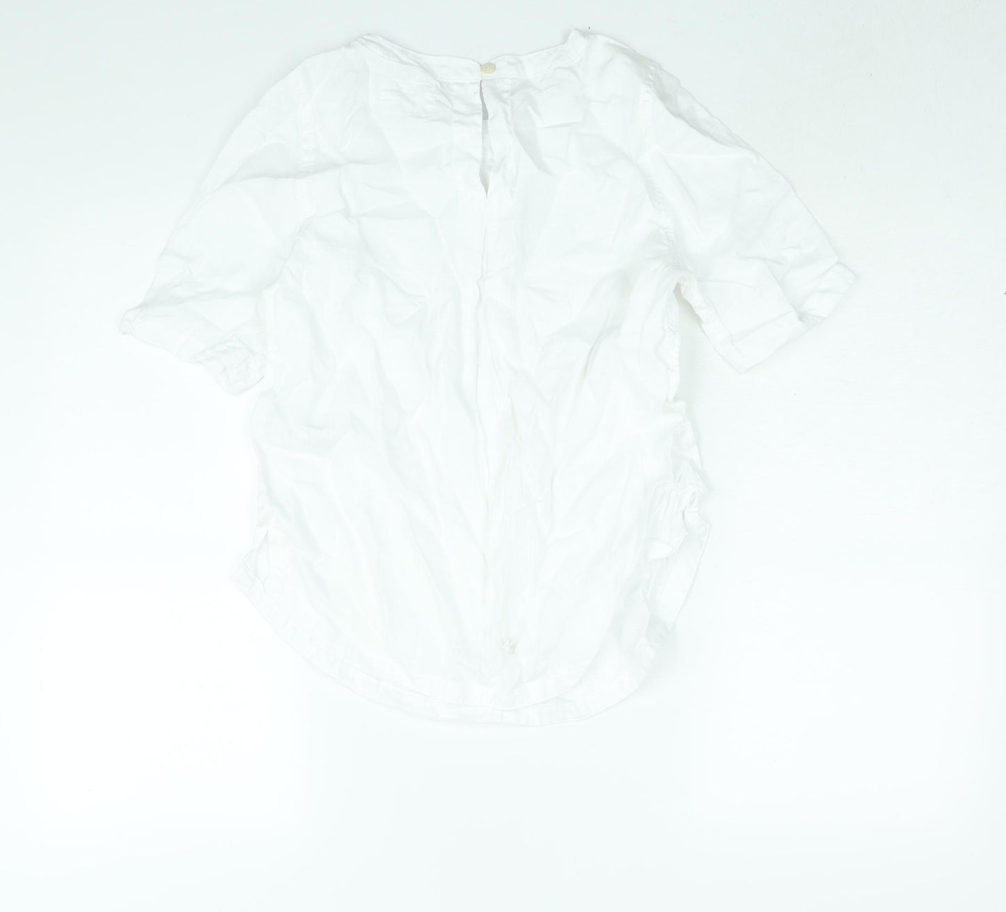 Marks and Spencer Womens White Linen Basic Blouse Size 8 Round Neck