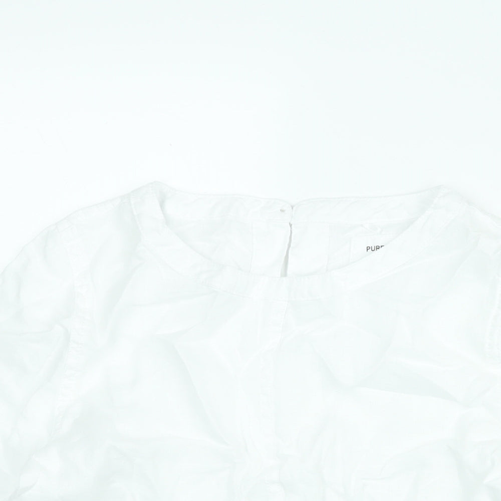 Marks and Spencer Womens White Linen Basic Blouse Size 8 Round Neck
