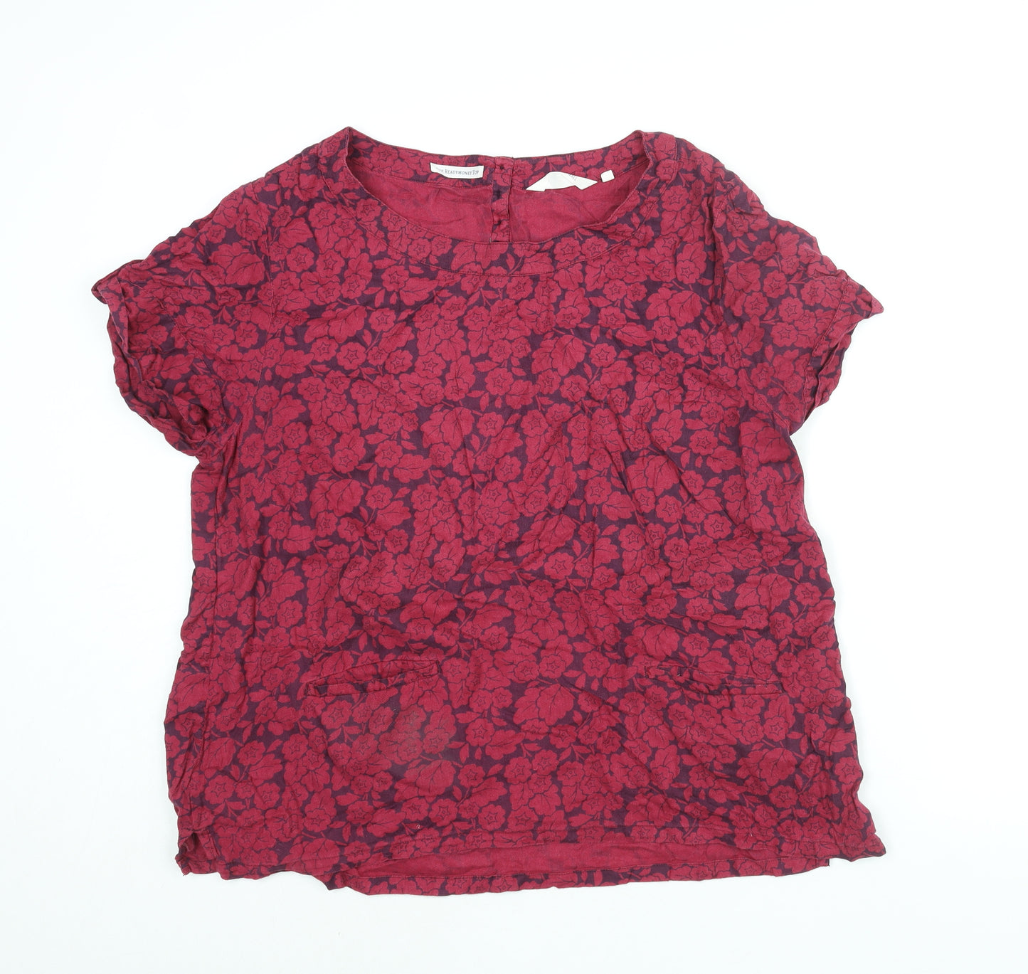 Seasalt Womens Red Floral Cotton Basic Blouse Size 20 Round Neck