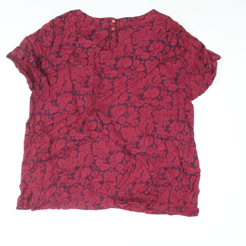 Seasalt Womens Red Floral Cotton Basic Blouse Size 20 Round Neck