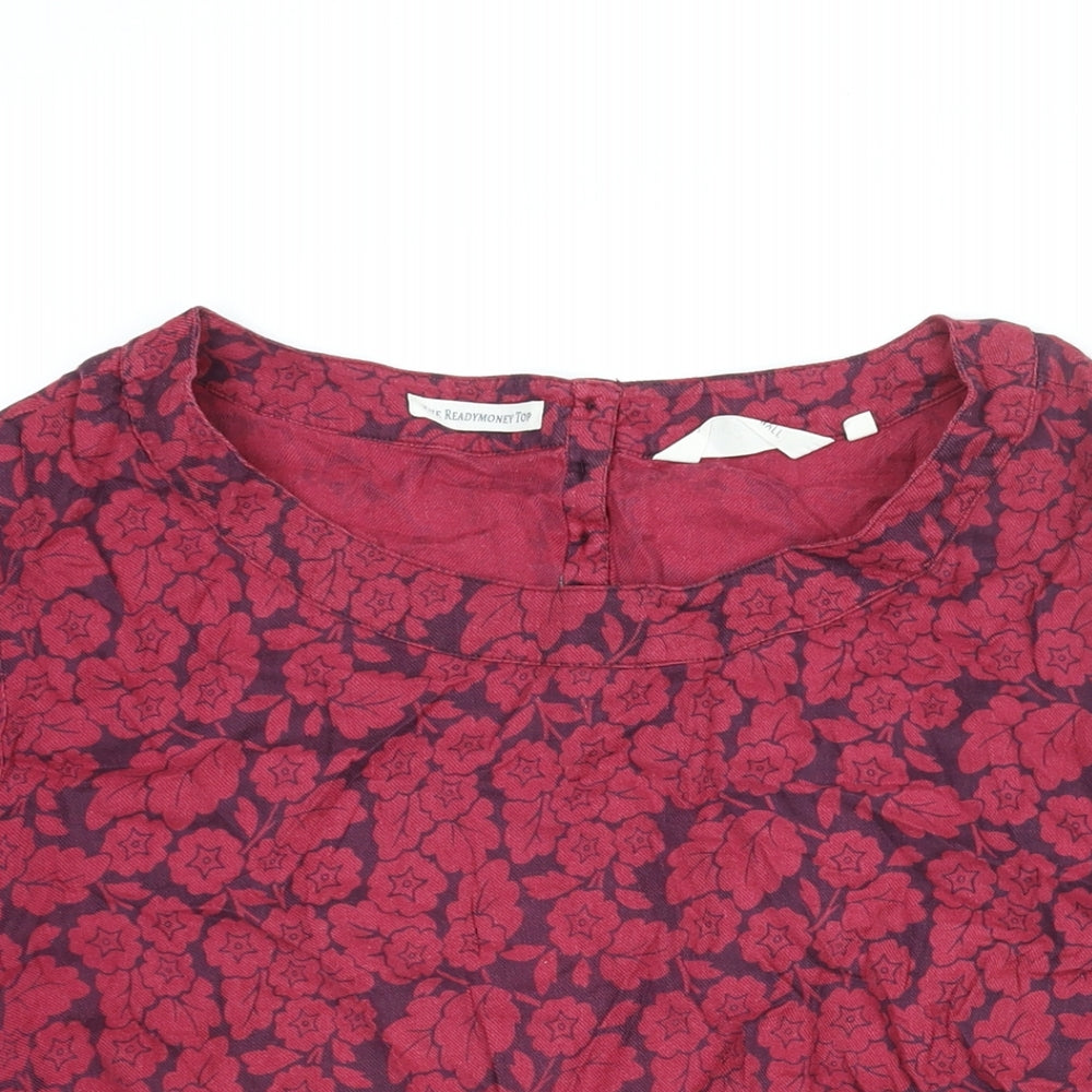 Seasalt Womens Red Floral Cotton Basic Blouse Size 20 Round Neck