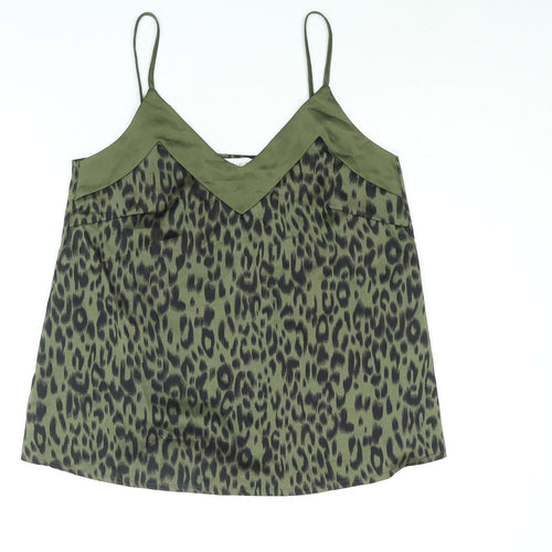 Apricot Womens Green Animal Print Polyester Camisole Blouse Size 10 V-Neck - Leopard Print