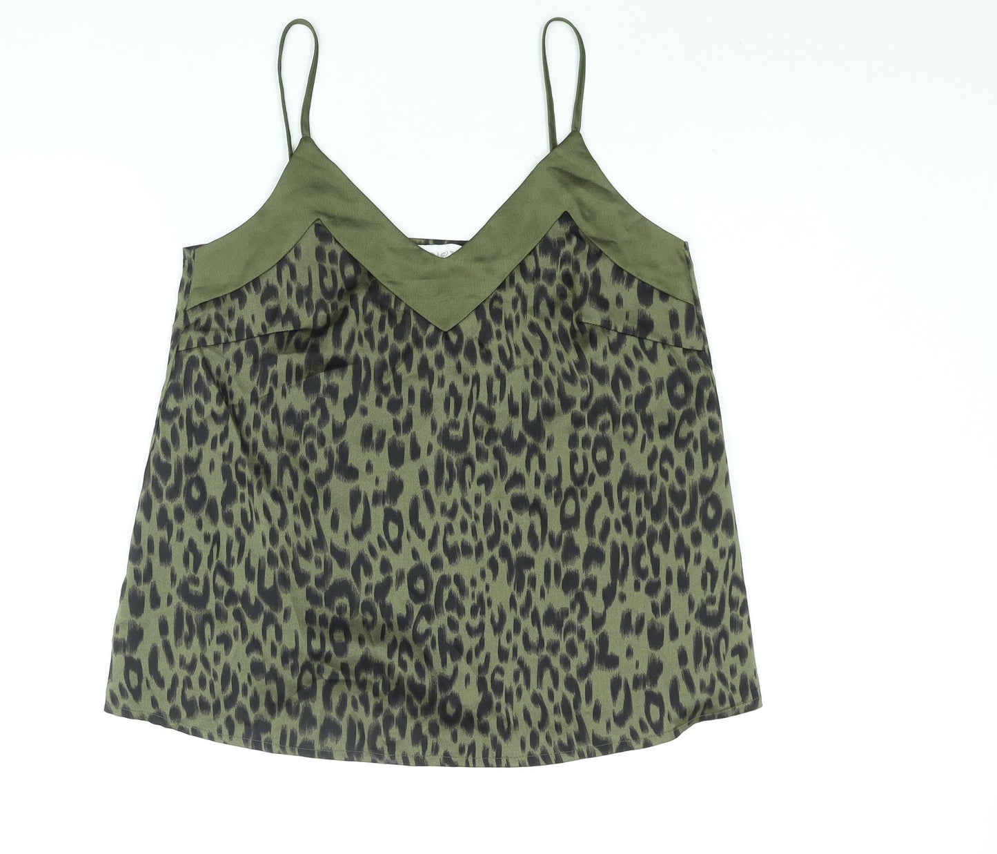 Apricot Womens Green Animal Print Polyester Camisole Blouse Size 10 V-Neck - Leopard Print