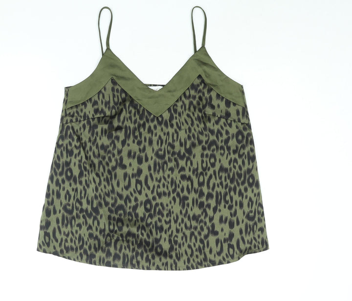 Apricot Womens Green Animal Print Polyester Camisole Blouse Size 10 V-Neck - Leopard Print