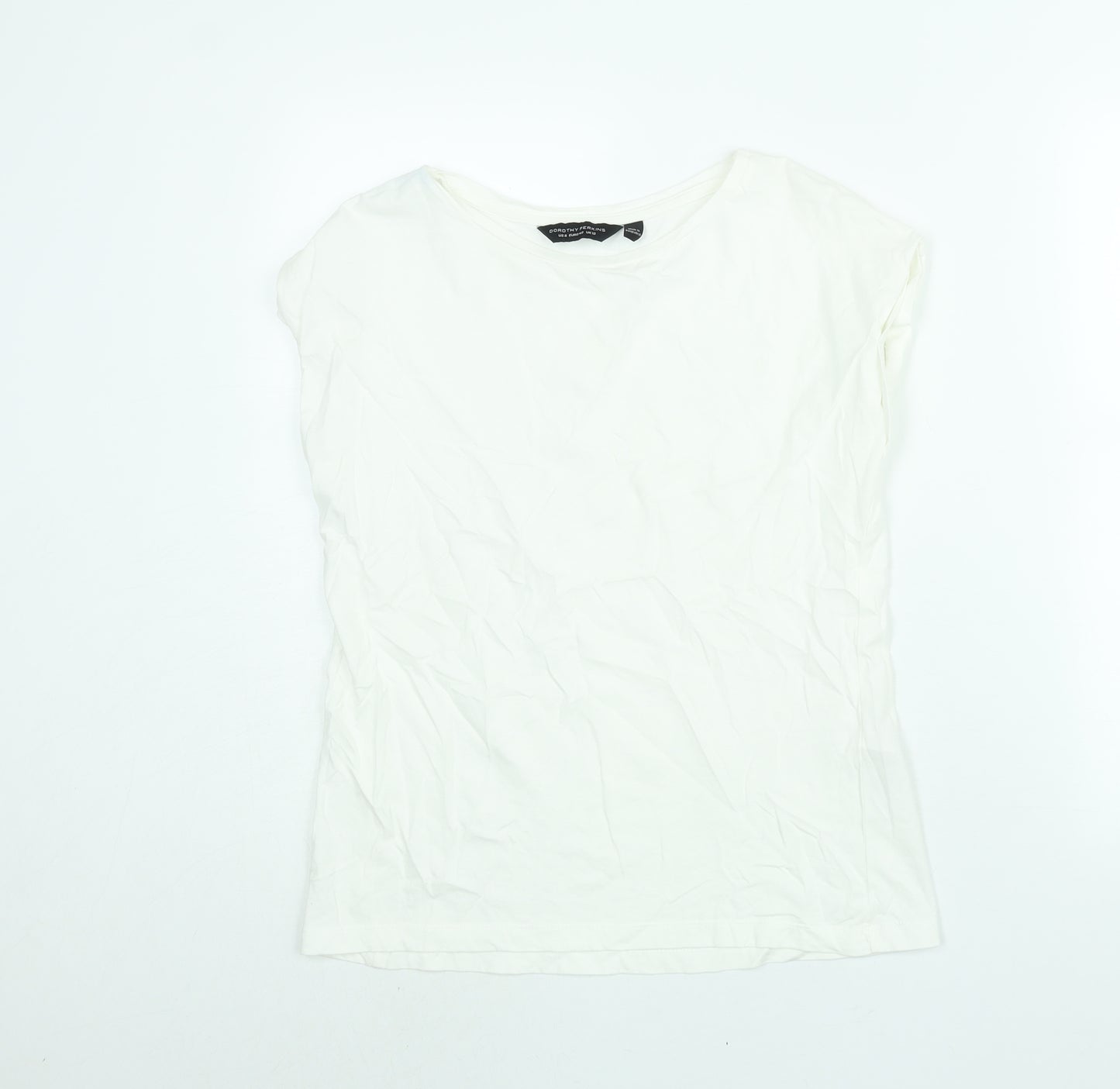 Dorothy Perkins Womens White Cotton Basic T-Shirt Size 12 Round Neck