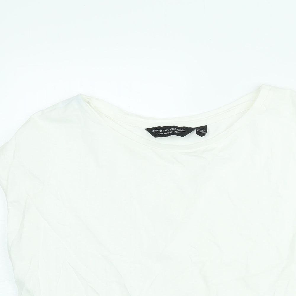 Dorothy Perkins Womens White Cotton Basic T-Shirt Size 12 Round Neck