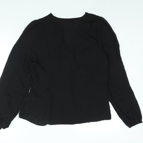 Rihoas Womens Black Polyester Basic Blouse Size L V-Neck - Lace Trim