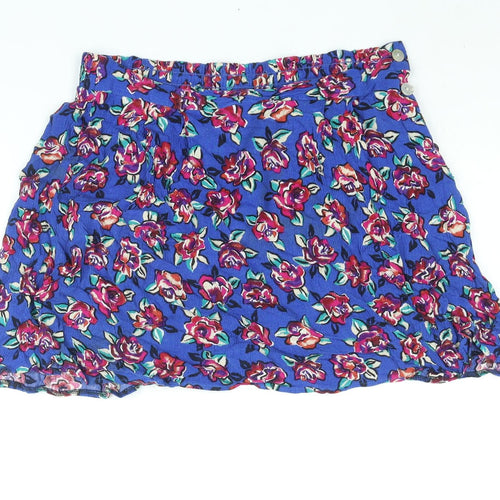 Worthington Womens Blue Floral Viscose Mini Skirt Size L Button
