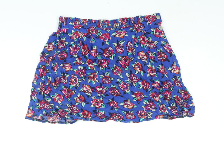 Worthington Womens Blue Floral Viscose Mini Skirt Size L Button