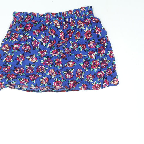 Worthington Womens Blue Floral Viscose Mini Skirt Size L Button