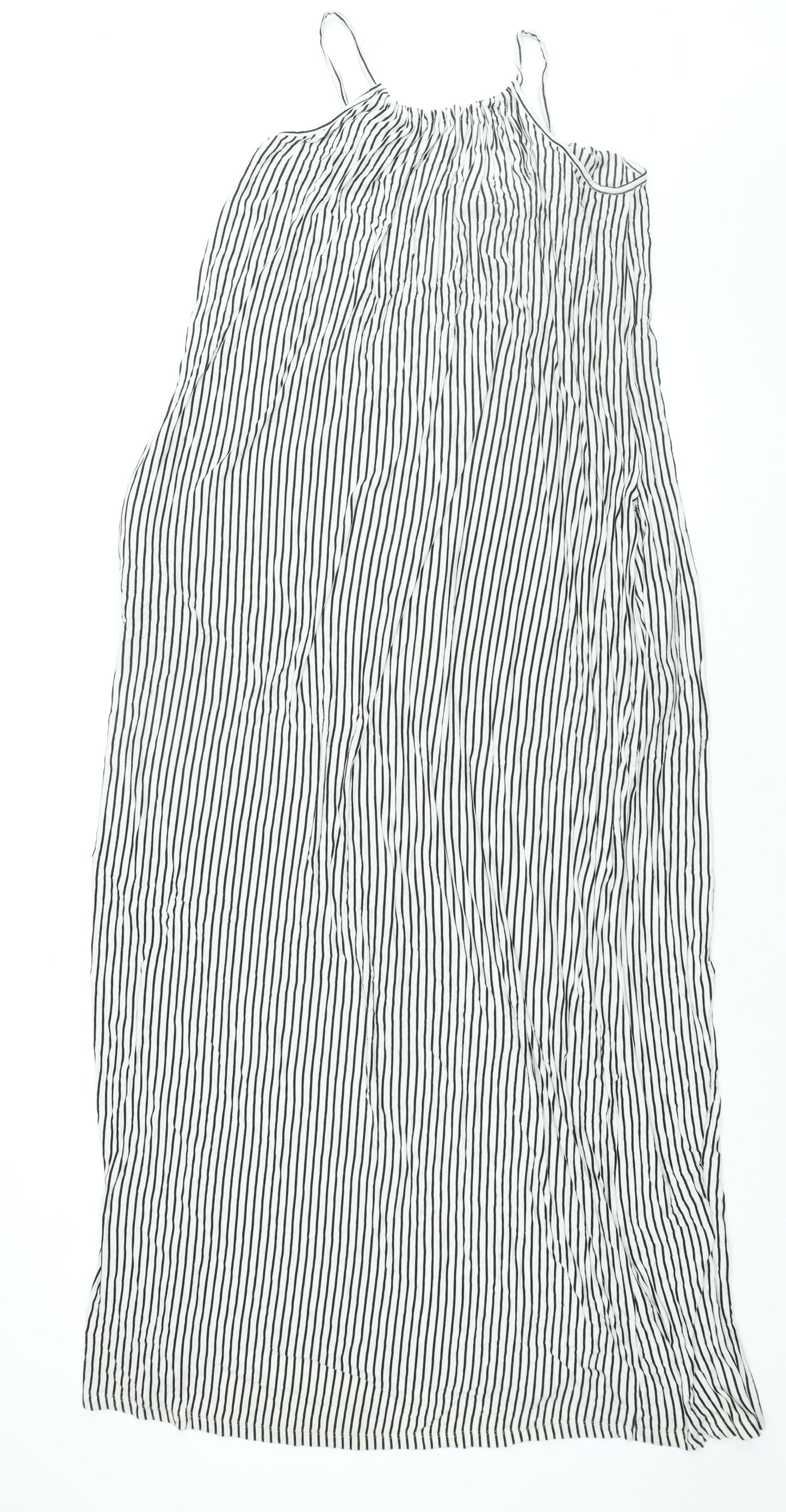 Zara Womens White Striped Viscose Maxi Size M Scoop Neck Pullover