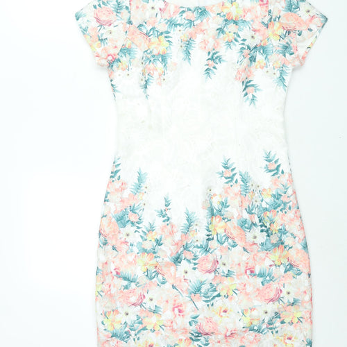 Apricot Womens Multicoloured Floral Polyester Shift Size 12 Round Neck Zip