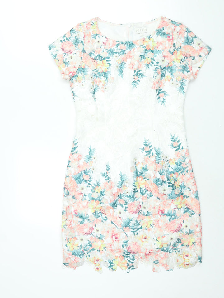 Apricot Womens Multicoloured Floral Polyester Shift Size 12 Round Neck Zip