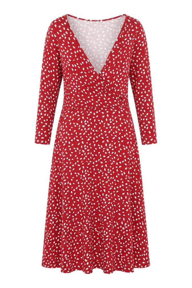 Front view of Principles women’s red geometric viscose a-line, size UK 14, v-neck pullover