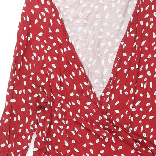 Principles Womens Red Geometric Viscose A-Line Size 14 V-Neck Pullover