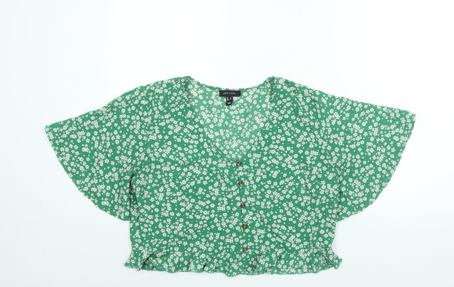 New Look Womens Green Floral Polyester Basic Blouse Size 16 V-Neck - Frill