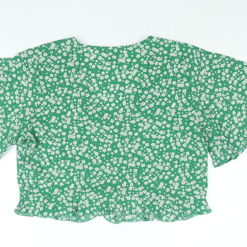 New Look Womens Green Floral Polyester Basic Blouse Size 16 V-Neck - Frill