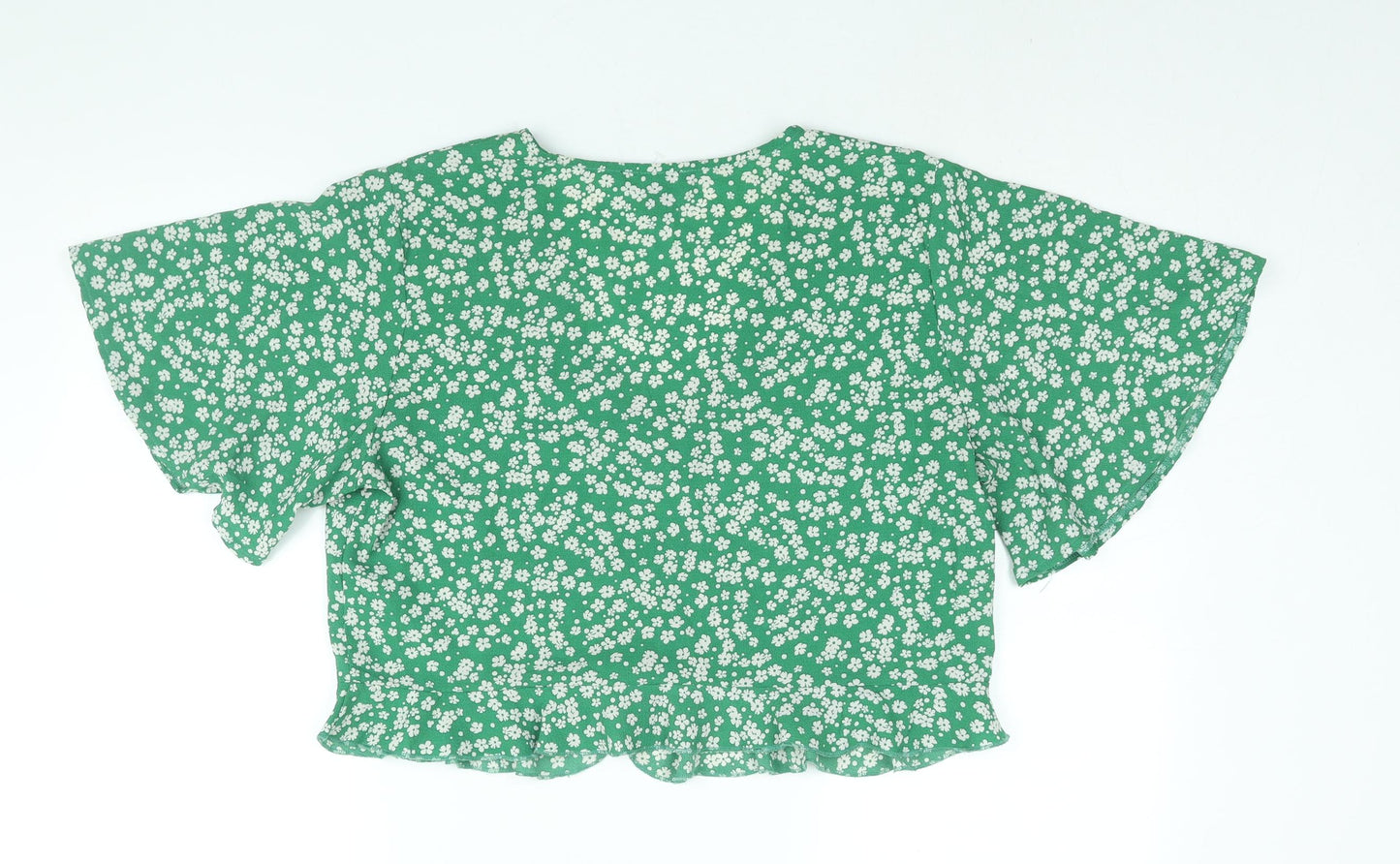 New Look Womens Green Floral Polyester Basic Blouse Size 16 V-Neck - Frill