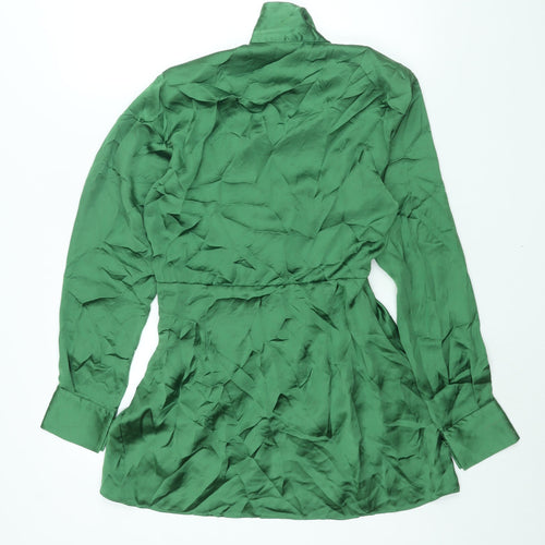 Zara Womens Green Polyester Shirt Dress Size S Collared Zip - Rouched Button