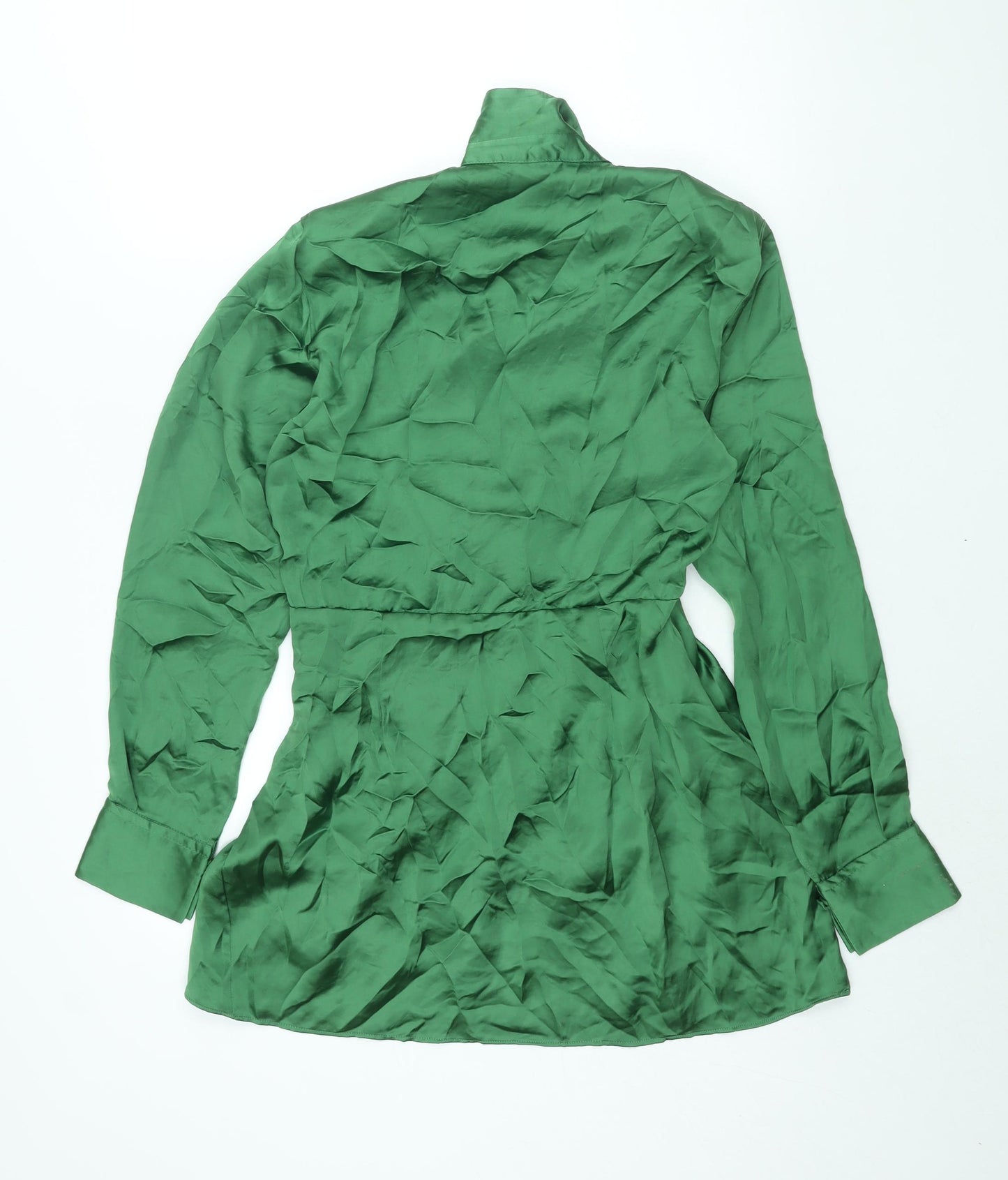 Zara Womens Green Polyester Shirt Dress Size S Collared Zip - Rouched Button