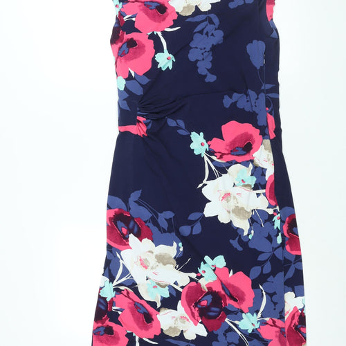 Coast Womens Blue Floral Polyester Shift Size 14 V-Neck Zip - Rouched