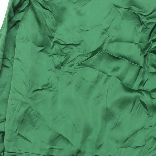 Zara Womens Green Polyester Shift Size XL Collared Zip - Rouched Button