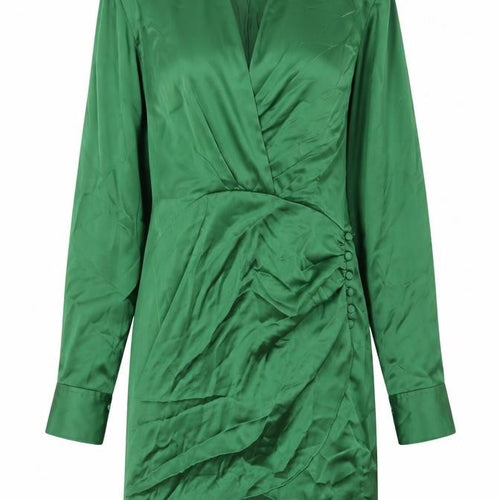 Zara Womens Green Polyester Shirt Dress Size XS Collared Zip - Rouched Button