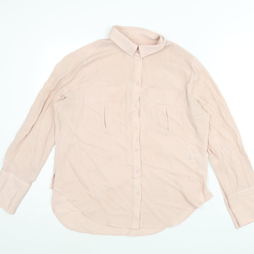 Marks and Spencer Womens Pink Polyester Basic Button-Up Size 12 Collared