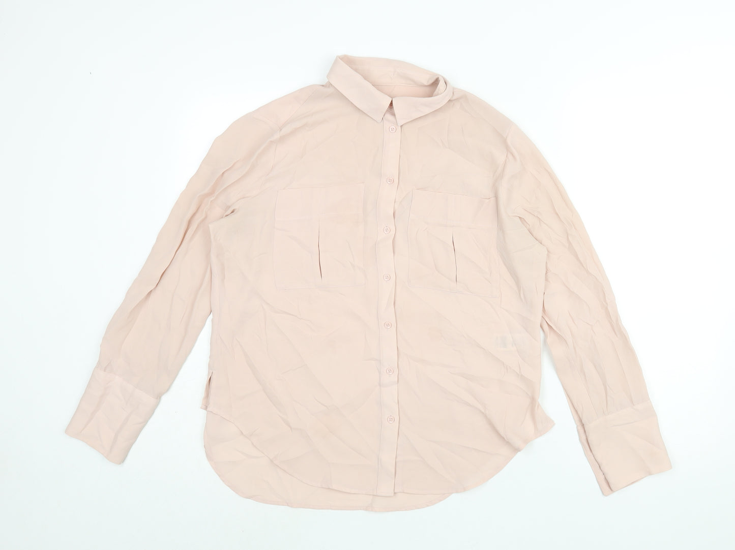 Marks and Spencer Womens Pink Polyester Basic Button-Up Size 12 Collared