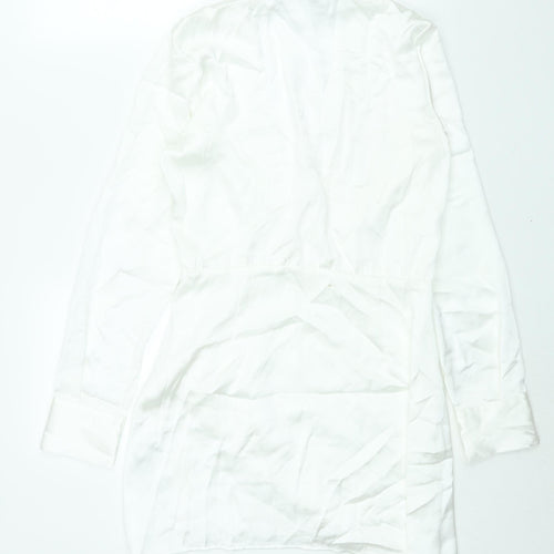 Zara Womens White Polyester Shift Size M V-Neck Zip - Rouched