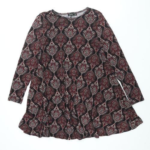 Boohoo Womens Multicoloured Geometric Polyester A-Line Size 12 Round Neck Pullover