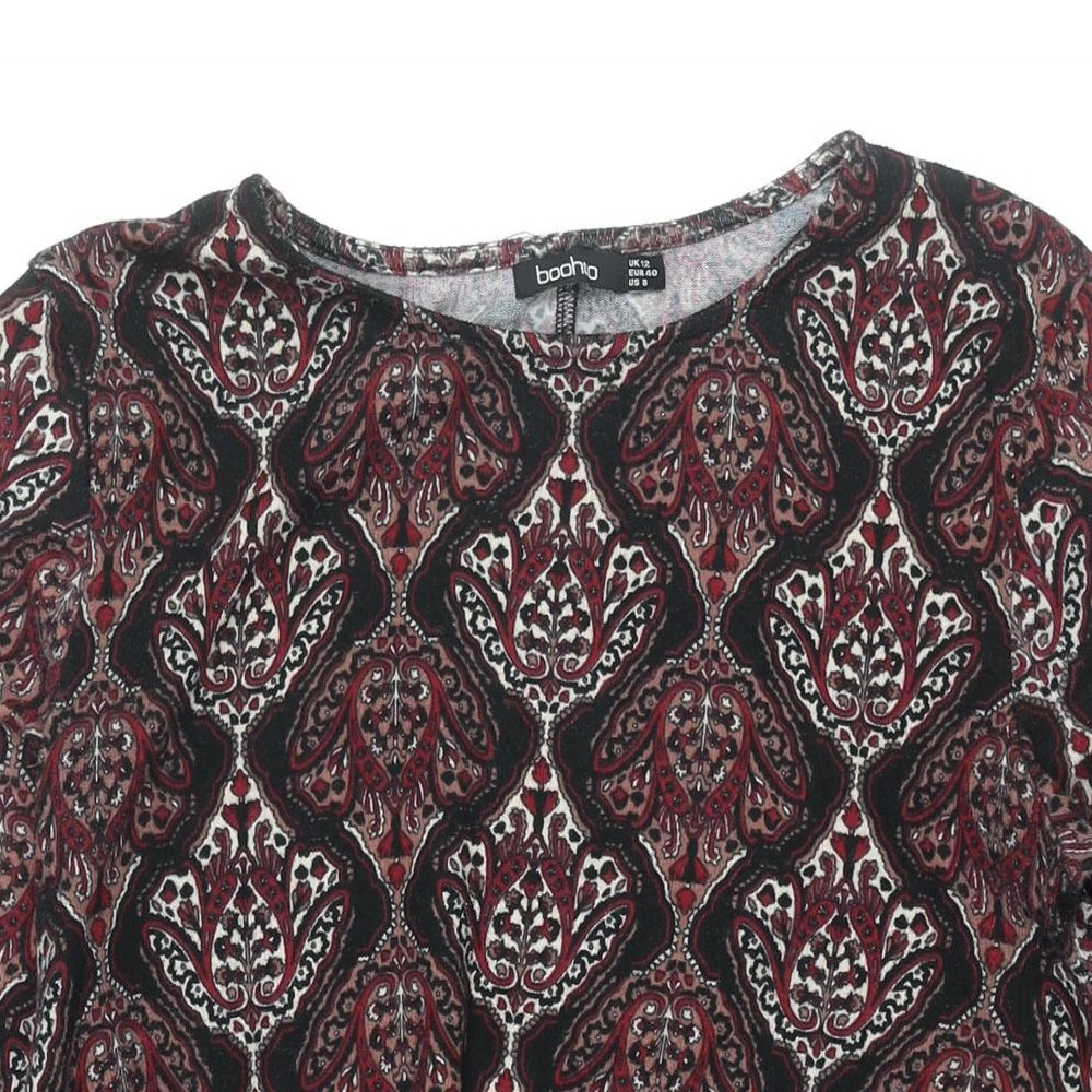 Boohoo Womens Multicoloured Geometric Polyester A-Line Size 12 Round Neck Pullover